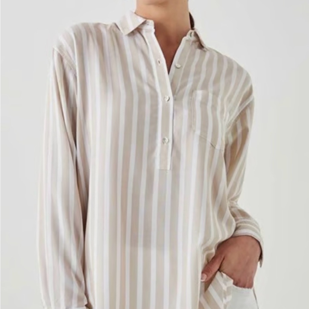 Rails Beige And White Striped Blouse